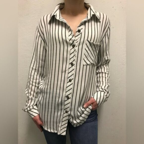 Anthropologie Ash and Ember Boyfriend Button Down Shirt Striped Long Sleeve XS - Picture 7 of 16